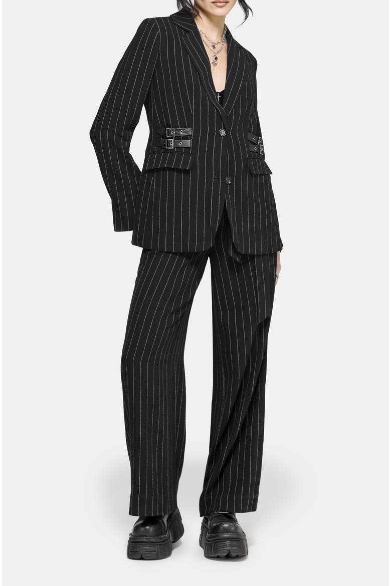 Charli Pinstripe Buckle Oversized Blazer, Alternate, color, Black