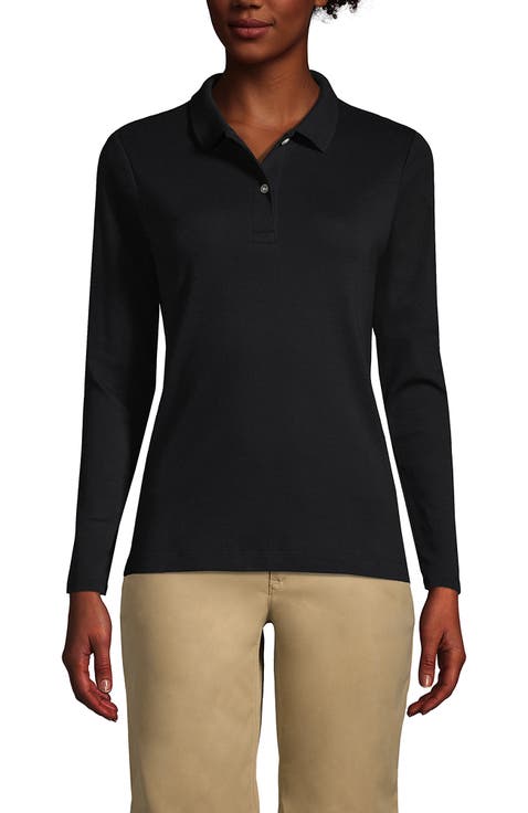 School Uniform  Long Sleeve Feminine Fit Interlock Polo Shirt