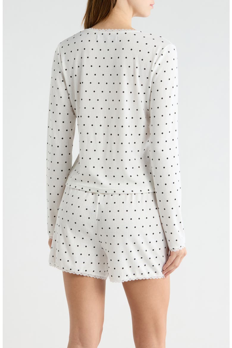Print Pointelle Knit Short Pajamas, Alternate, color, WHITE/ BLACK DOT