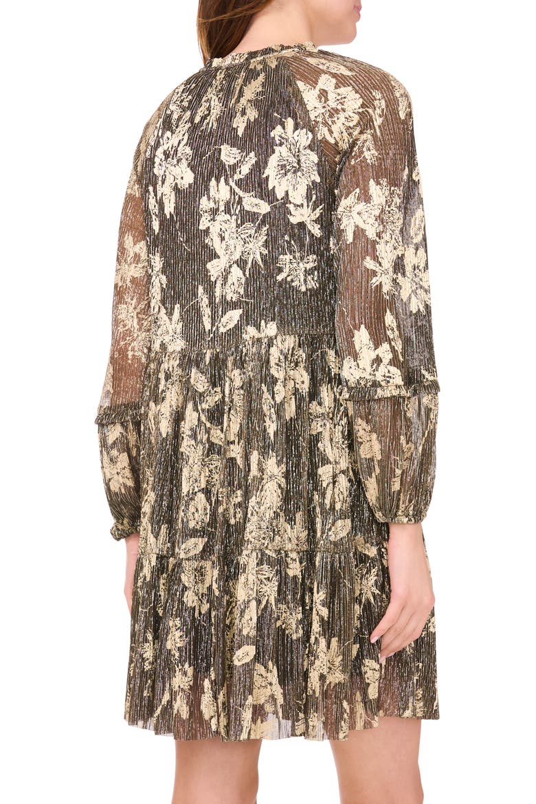 Floral Foil Tiered Long Sleeve Dress, Alternate, color, BLACK/ GOLD