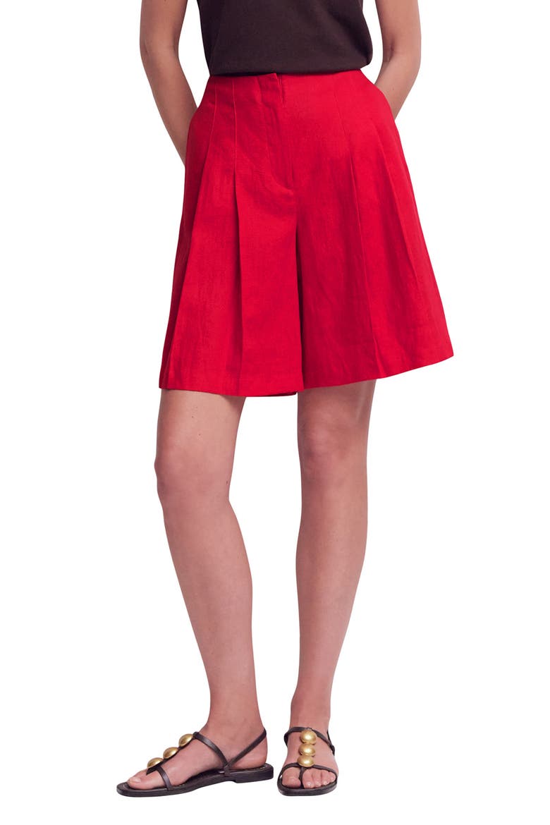 Highbury Pleated Cotton Shorts, Main, color, SALSA RED