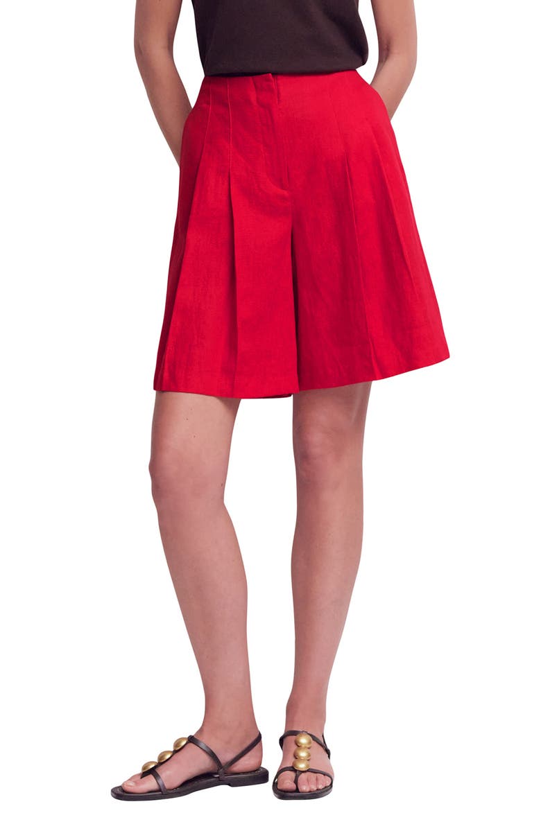 Boden Highbury Pleated Cotton Shorts, Main, color, Salsa Red