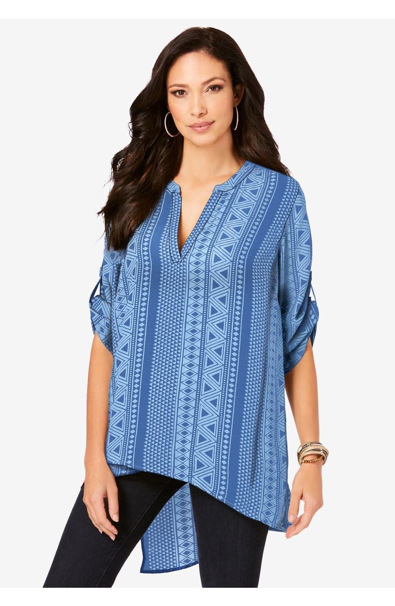 Roaman's Geometric Tunic, Main, color, Dusty Indigo Geo