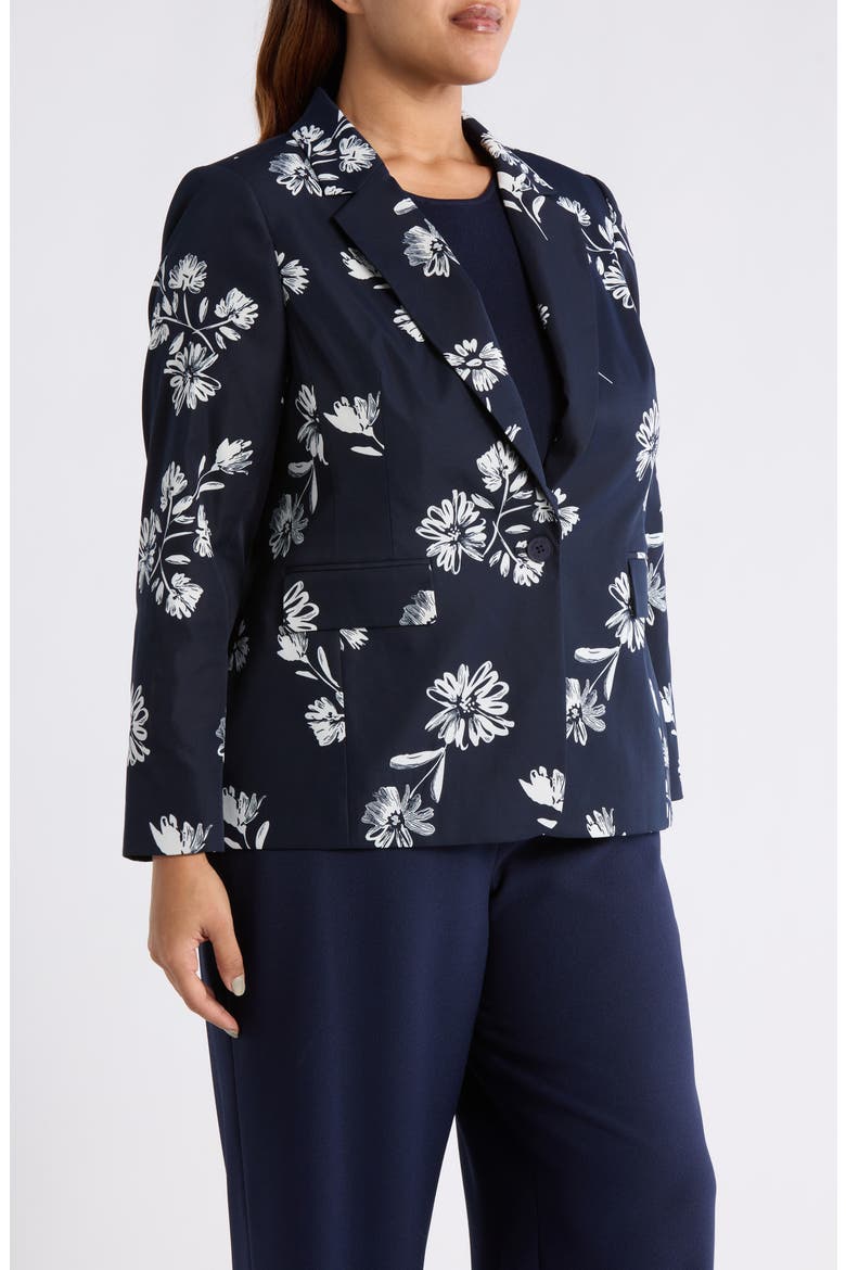 Floral One-Button Jacket, Alternate, color, NAVY IVORY