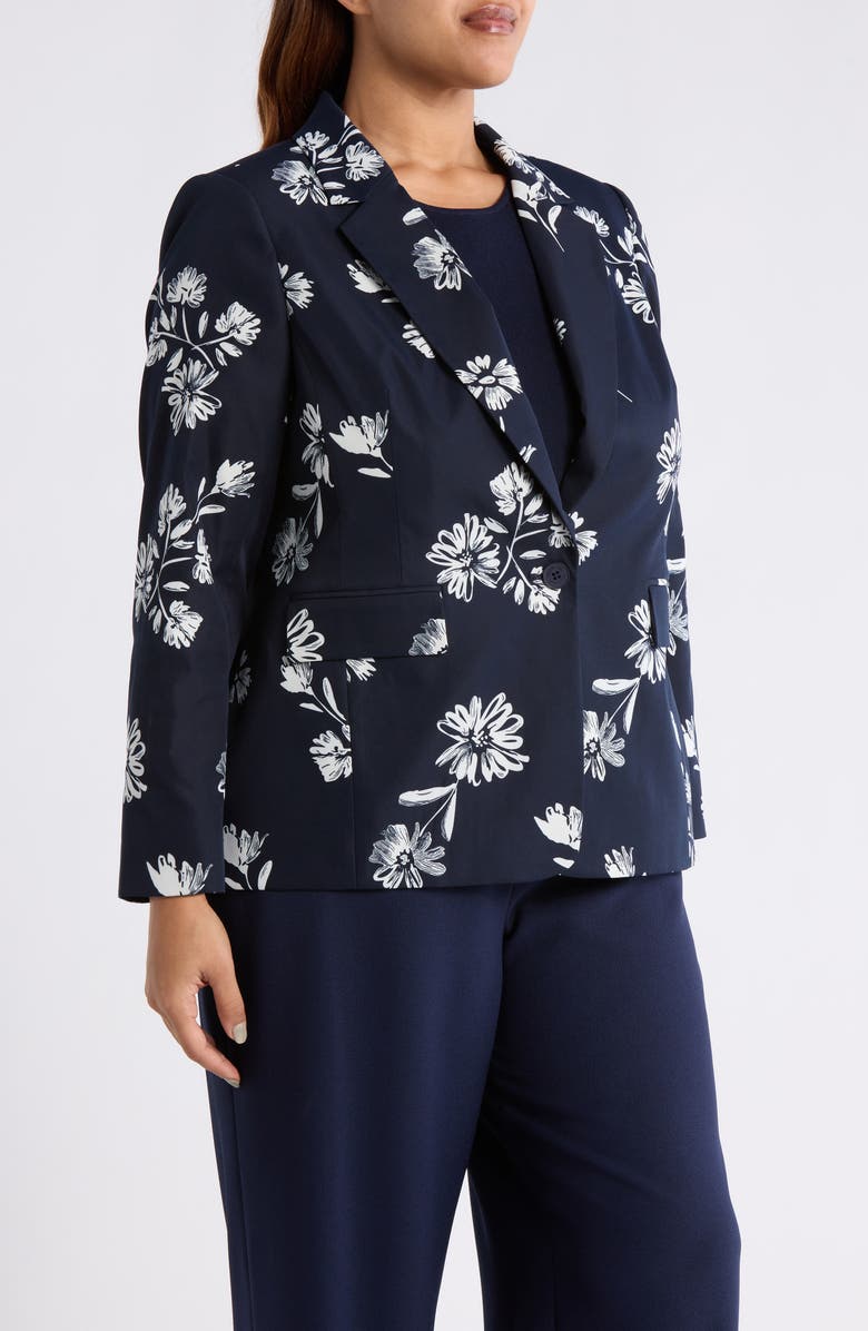 Tahari ASL Floral One-Button Jacket, Alternate, color, Navy Ivory