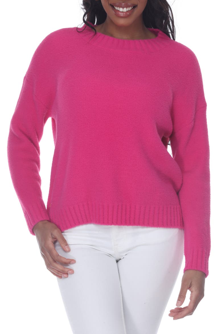Plush Crew Neck Pullover Sweater, Main, color, FUCHSIA