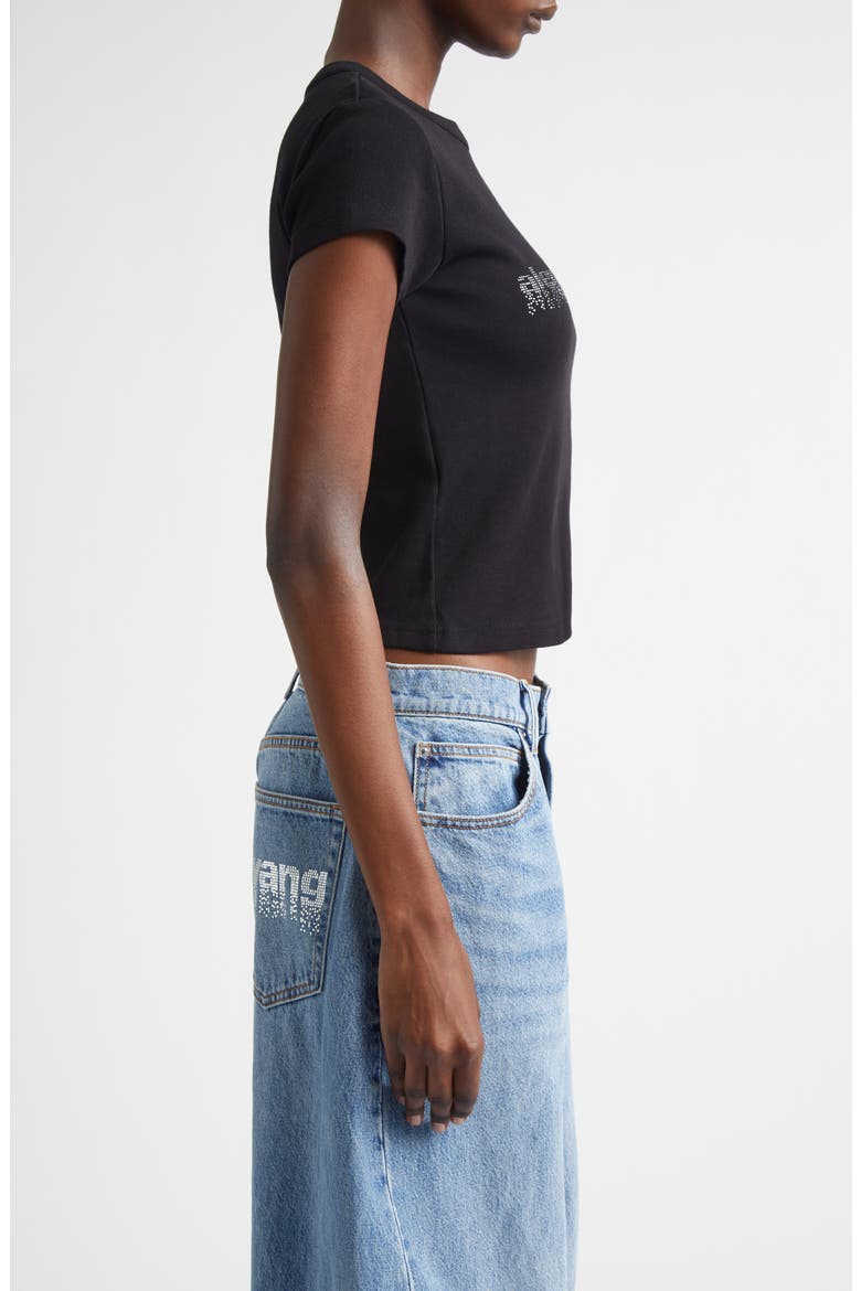 Hotfix Crystal Logo Baby Tee, Alternate, color, BLACK