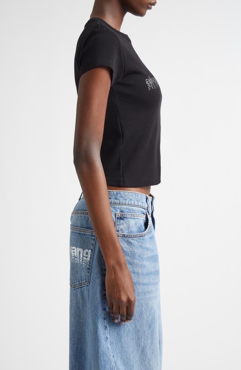 Alexander Wang Hotfix Crystal Logo Baby Tee, Alternate, color, Black
