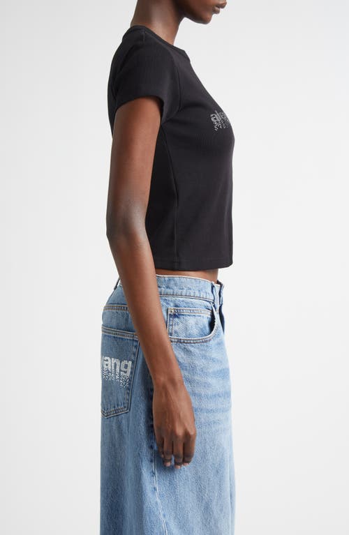 Alexander Wang Hotfix Crystal Logo Baby Tee In Black