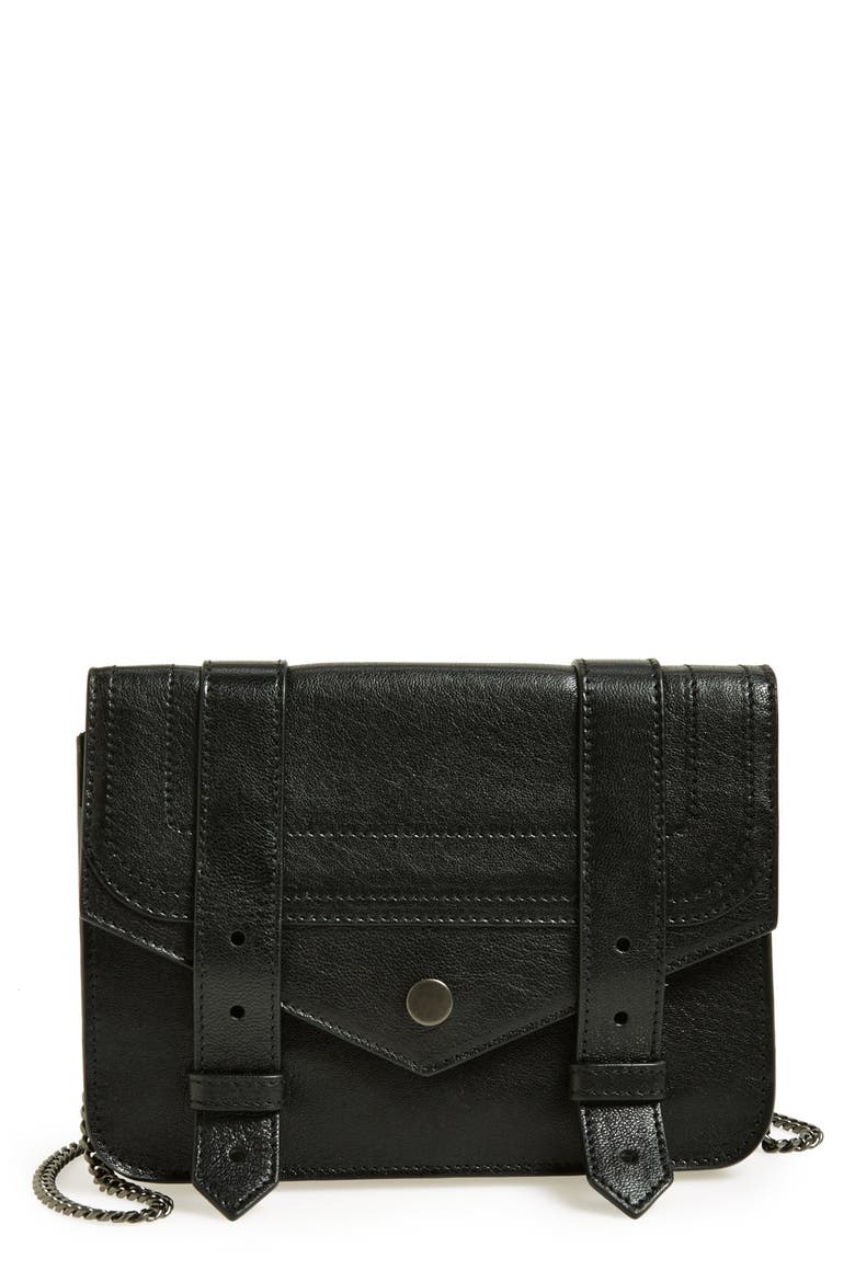 'Large PS1' Leather Crossbody Wallet, Main, color, BLACK