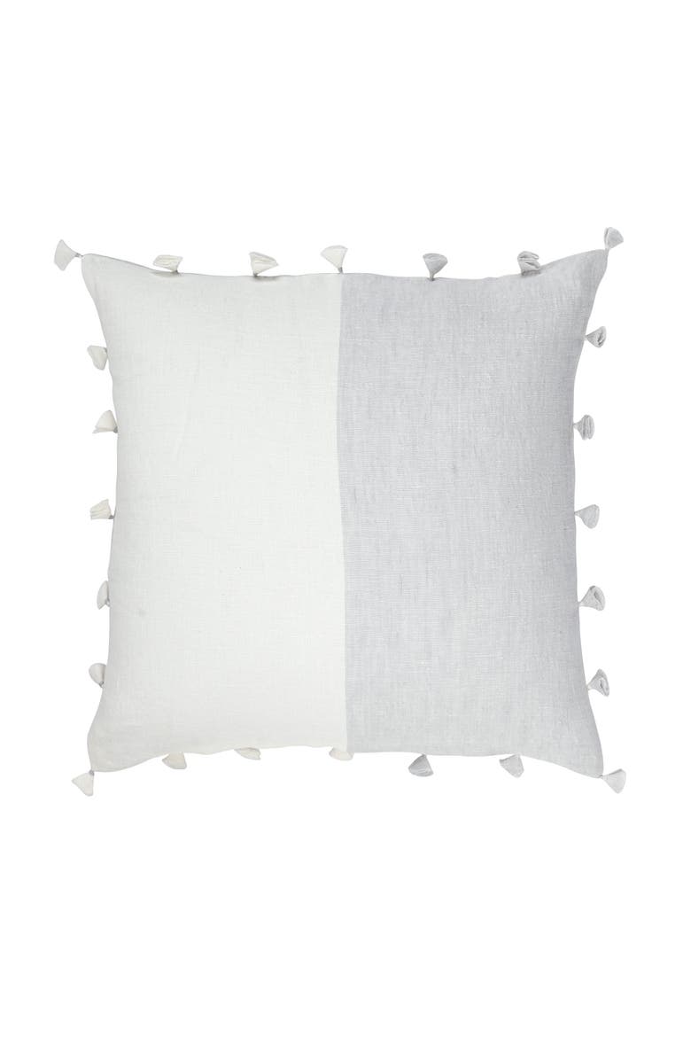 Anaya Grey Tassels So Soft Linen Pillow with Down Alternative Insert, Alternate, color, Grey