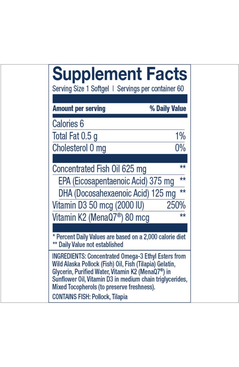 Wiley's Finest Vitamin K2 & D3 Omega-3 Softgels for Bone and Heart Health Support 60 softgels, Alternate, color, NO COLOR