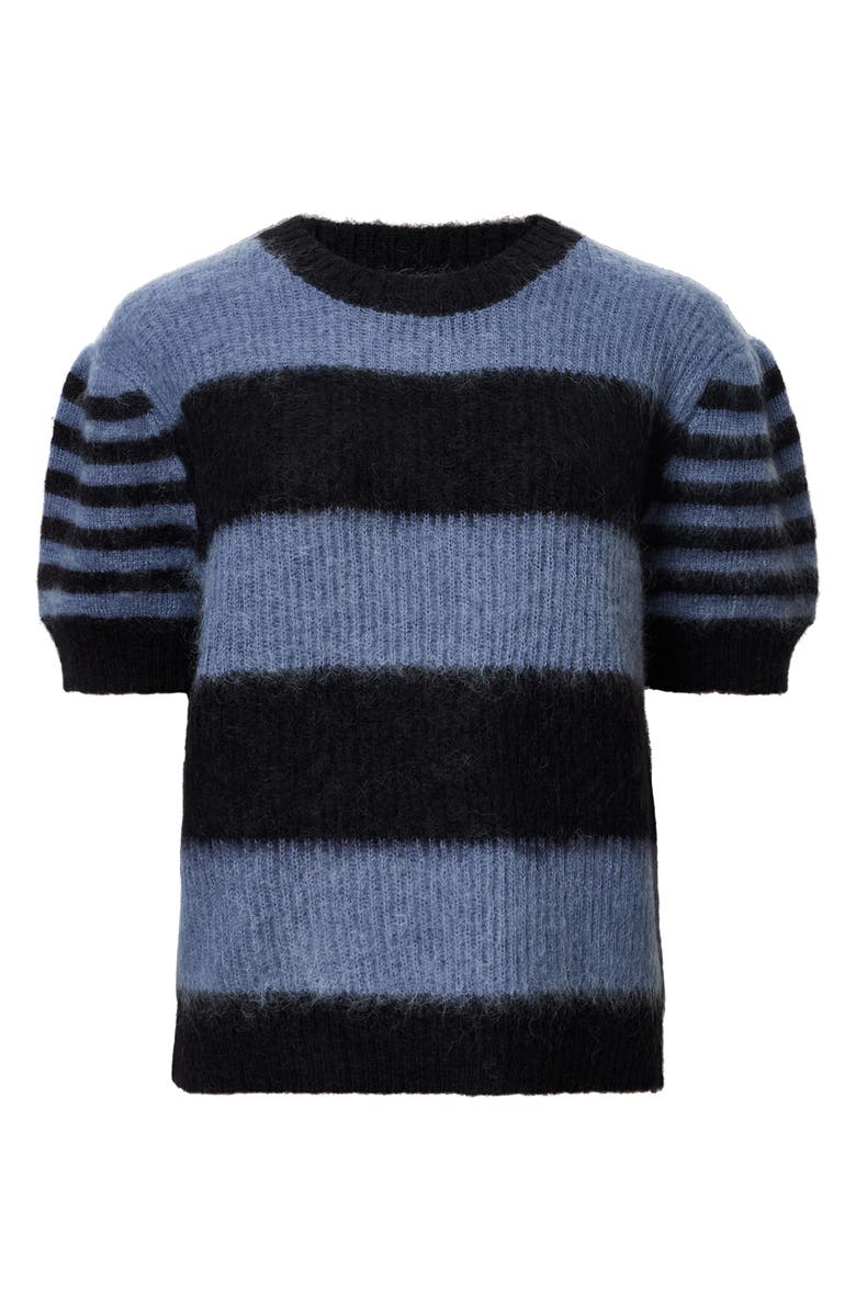 AllSaints Clem Stripe Puff Sleeve Wool & Mohair Blend Sweater, Alternate, color, Black/ Blue