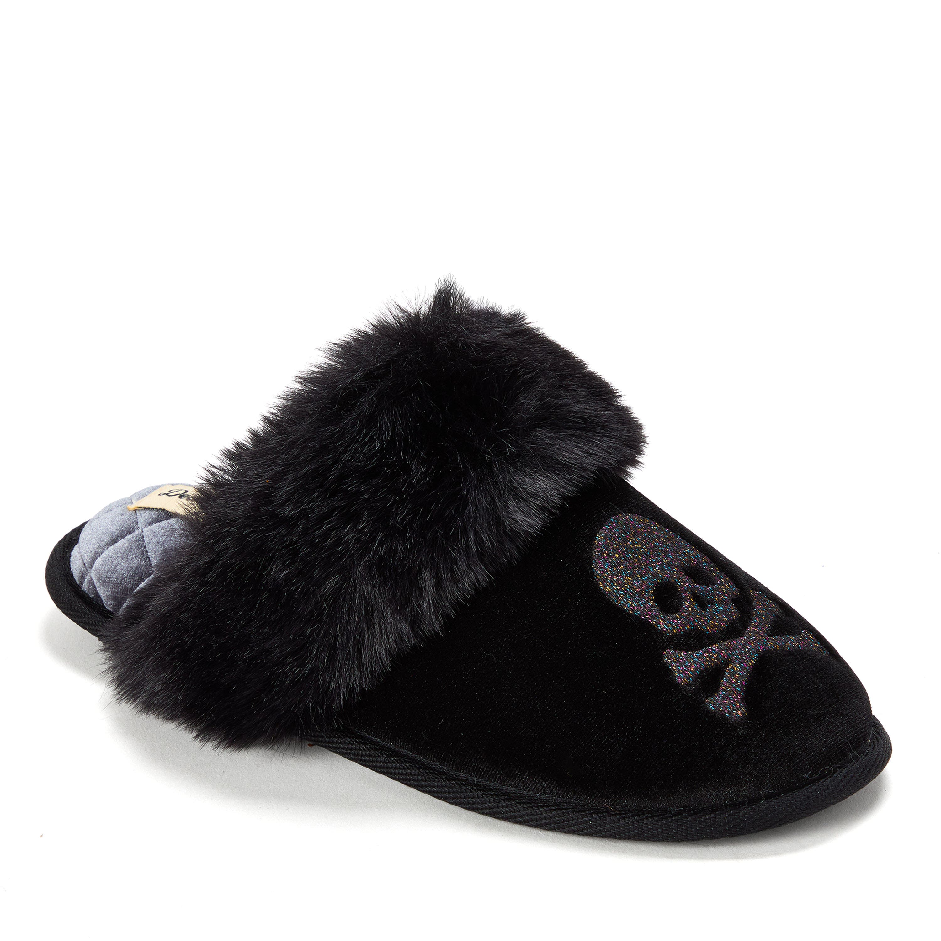 Halloween Velour Scuff Slippers, Main, color, BLACK