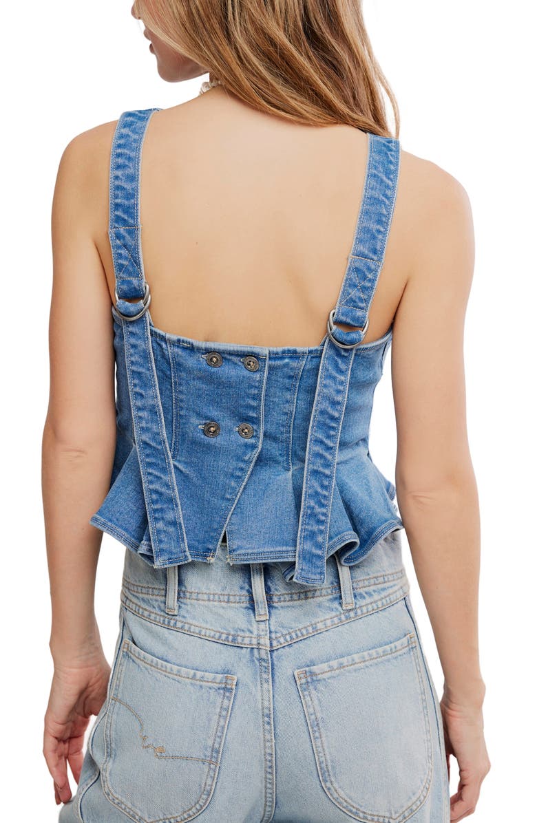 Free People Sunfaded Denim Crop Peplum Top, Alternate, color, Steel Blue