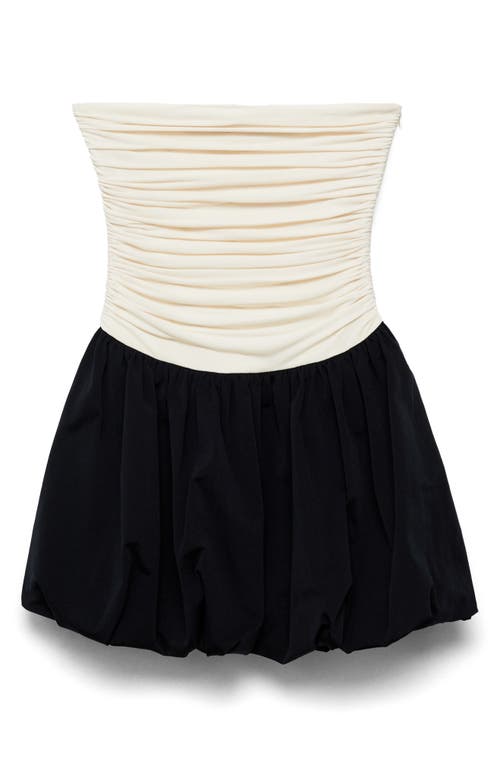 Mango Strapless Mixed Media Bubble Hem Minidress In Ecru