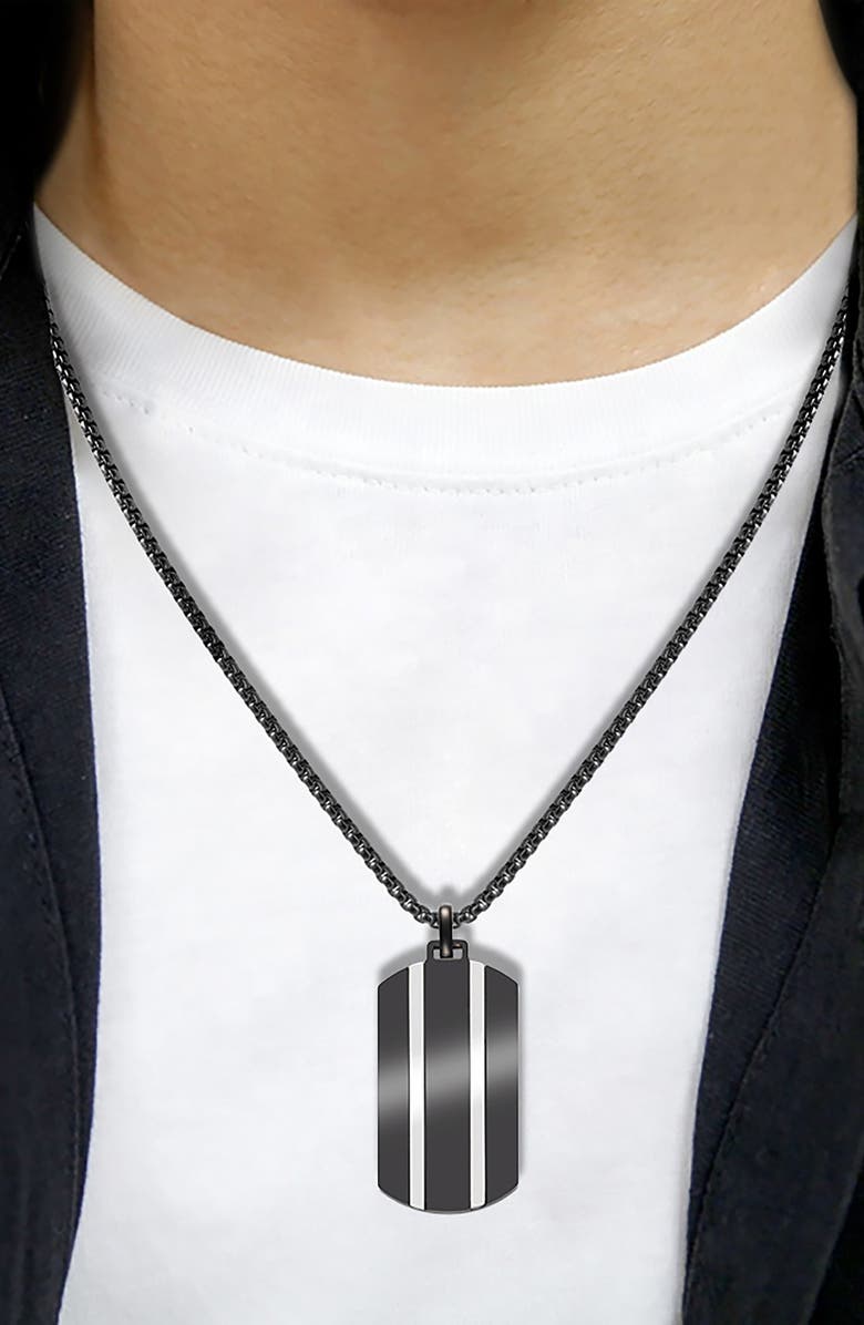 VAN HEUSEN Men's Stripe Dog Tag Pendant Necklace, Alternate, color, Black