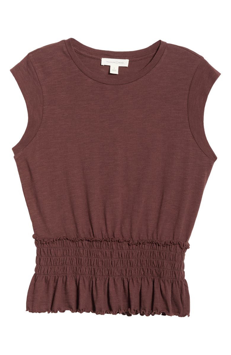 Treasure & Bond Smocked Waist Peplum Muscle Tank, Main, color, Brown Malicacia