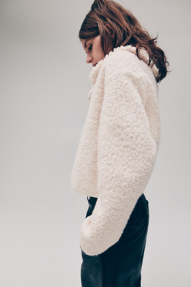 Collared Bouclé Cardigan, Alternate, color, Cream