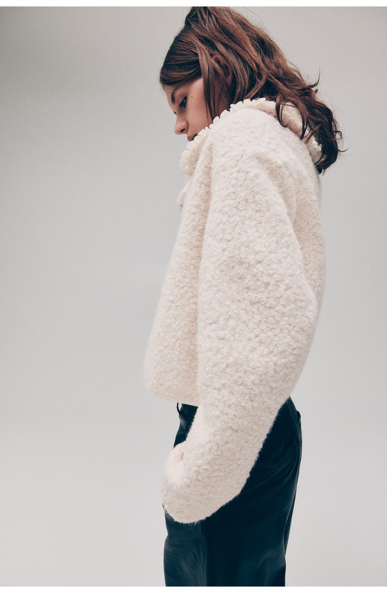 H&M Collared Bouclé Cardigan, Alternate, color, Cream