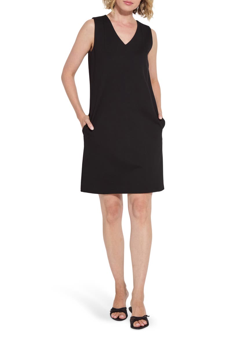 'Lyssentials Perfect A-Line Ponte Dress, Main, color, BLACK