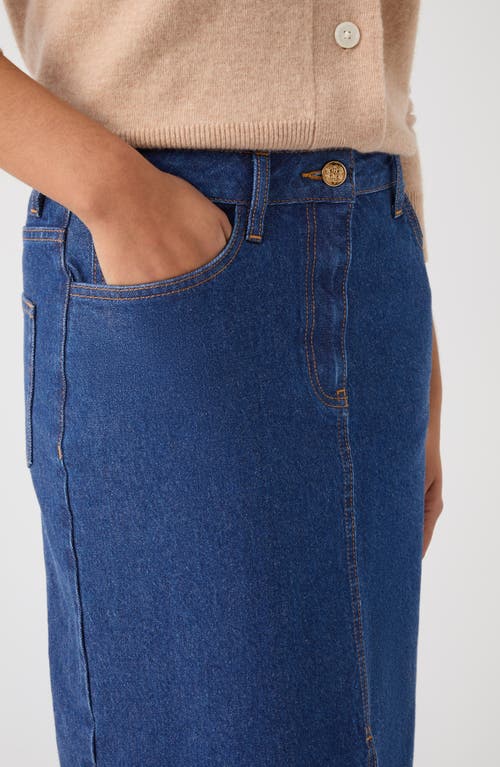 Lk Bennett Womens Hardy Slim-fit High-rise Stretch-denim Midi Skirt Blu-indigo In Indigo