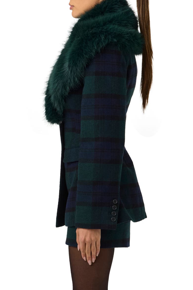 Plaid Faux Fur Collar Wool Blend Blazer, Alternate, color, EMERALD