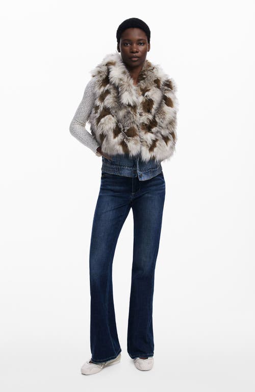 Desigual Faux Fur Denim Hooded Vest In Nude
