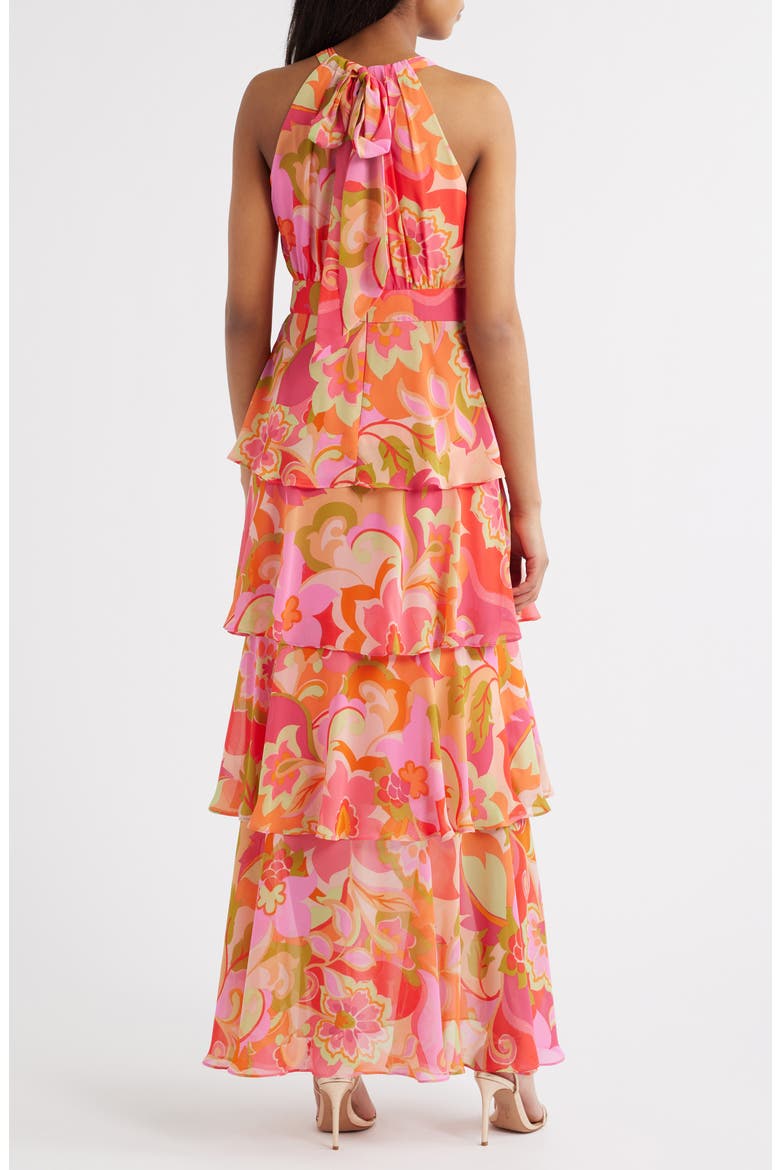 Floral Print Tiered Ruffle Sleeveless Maxi Dress, Alternate, color, MULTI PINK
