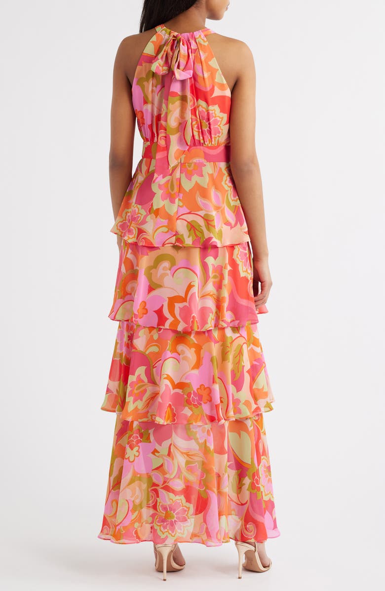 Eliza J Floral Print Tiered Ruffle Sleeveless Maxi Dress, Alternate, color, Multi Pink