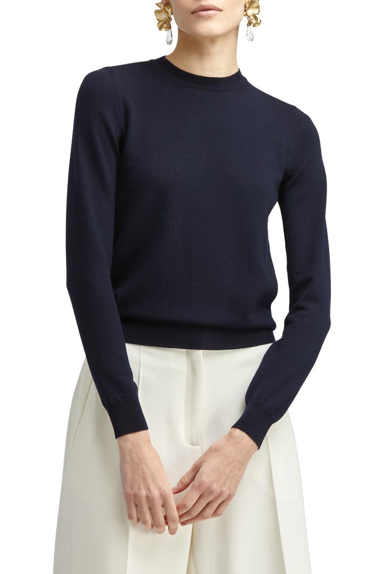 Chiffon Back Wool Sweater, Main, color, NAVY