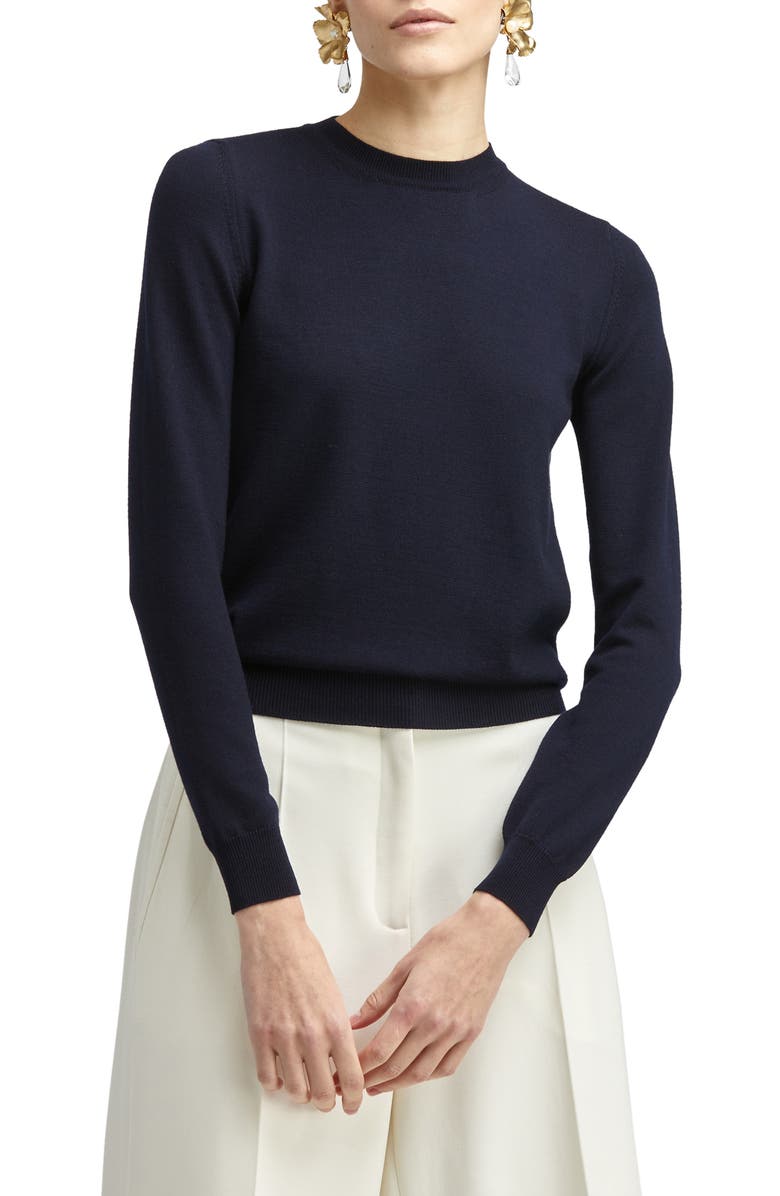 Oscar de la Renta Chiffon Back Wool Sweater, Main, color, 