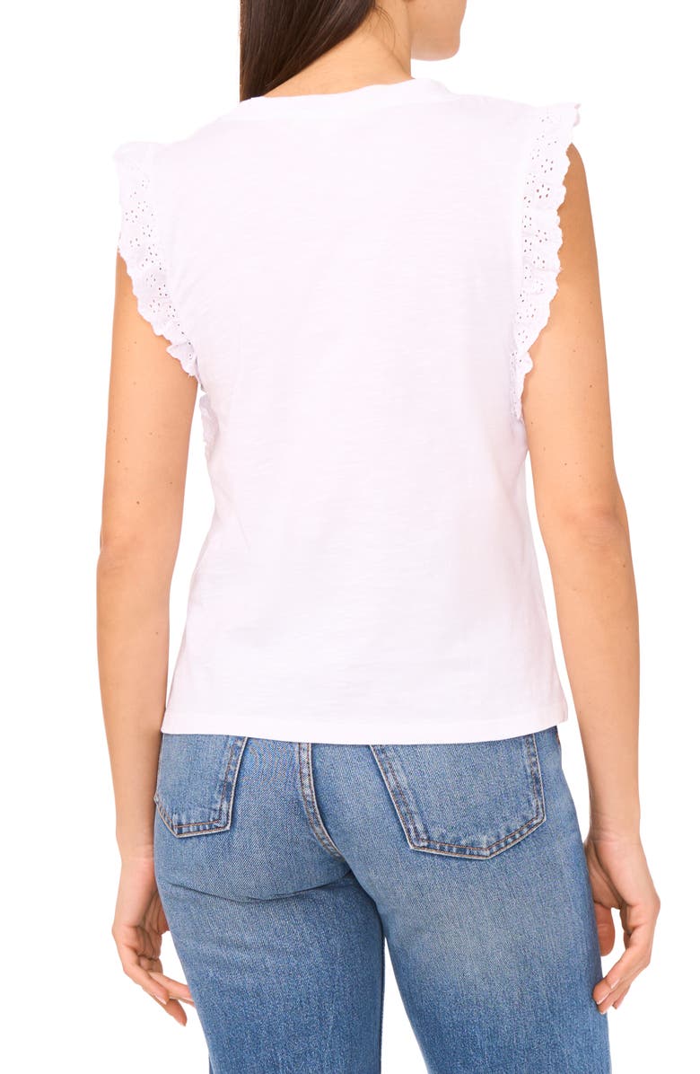 Two by Vince Camuto Ruffle Eyelet Tank Top, Alternate, color, Ultra White