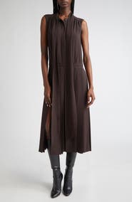 Michael Kors Collection Pleated Tie Neck Sleeveless Silk Shirtdress