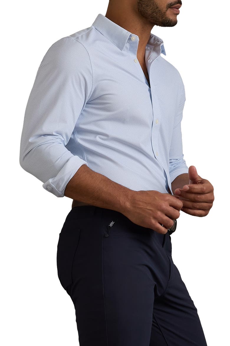 Commuter Slim Fit Performance Button-Up Shirt, Main, color, LIGHT BLUE WAVE GEO