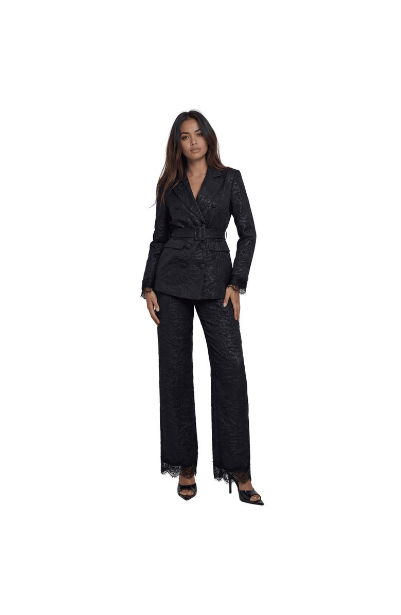 AKALIA The Maison Jacquard Lace-Trim Trousers, Main, color, Black