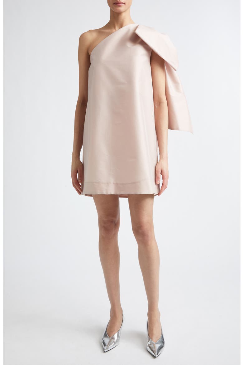 Winnette Bow Detail One-Shoulder Satin Minidress, Main, color, LIGHT PINK