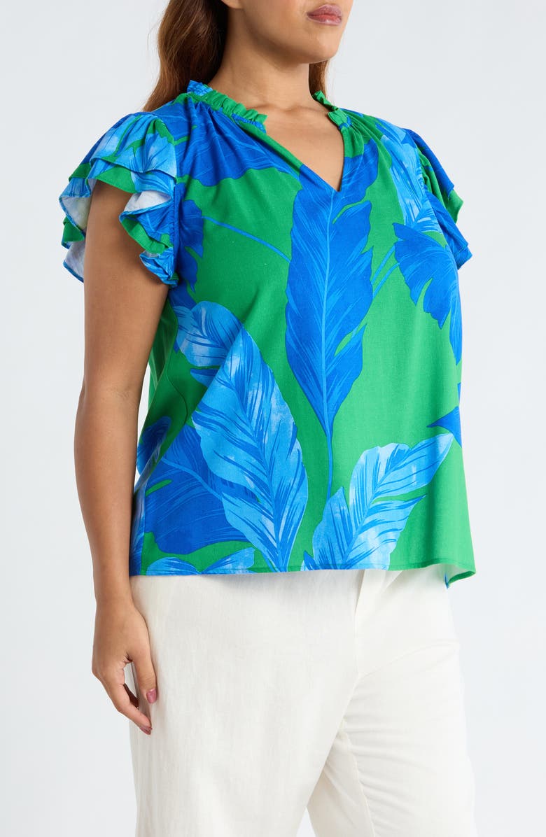 SUGARLIPS Risette Flutter Sleeve Split Neck Top, Alternate, color, Green-Blue