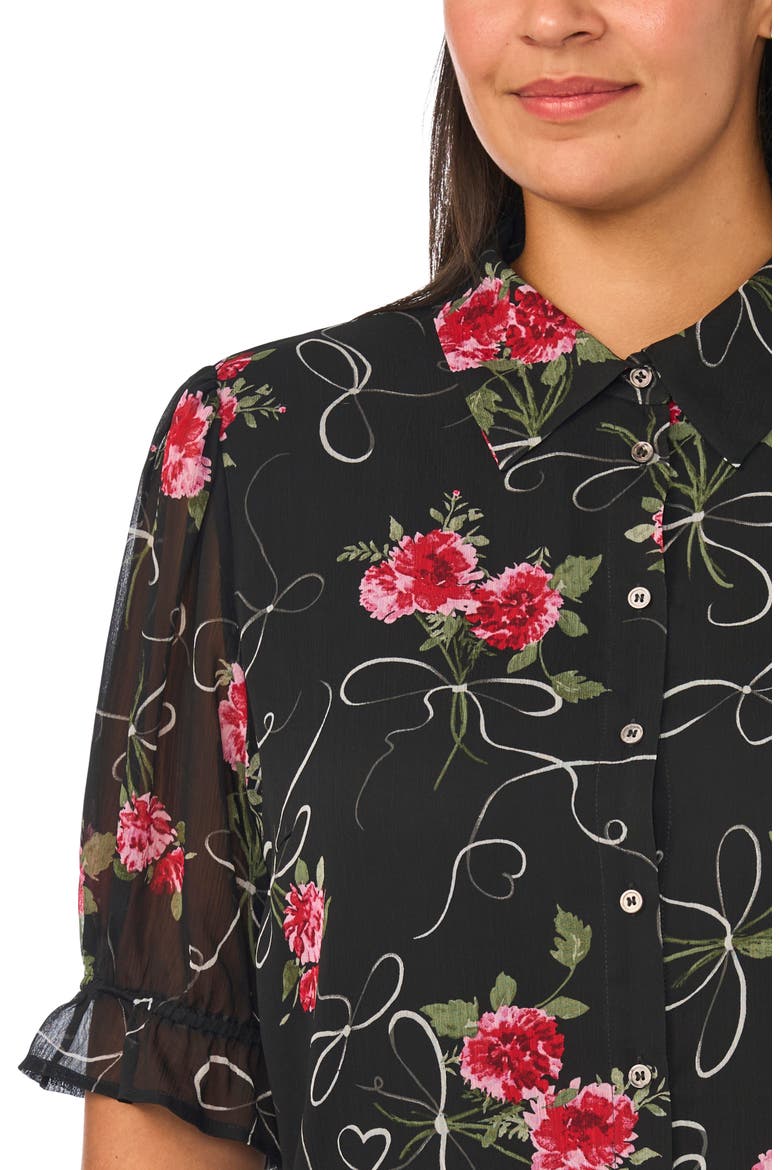 Balloon Sleeve Smocked Cuff Button Front Shirt, Alternate, color, RICH BLACK