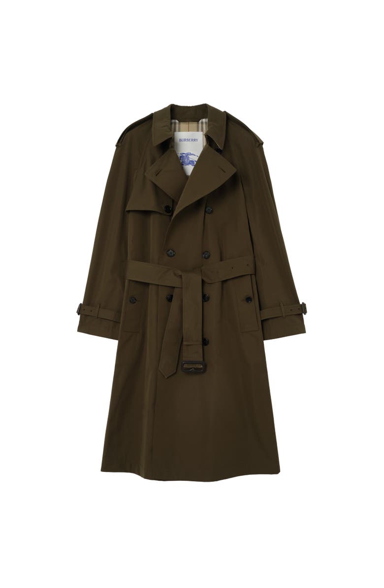 Burberry Long Lightweight Cotton Trench Coat, Alternate, color, Marsh Green