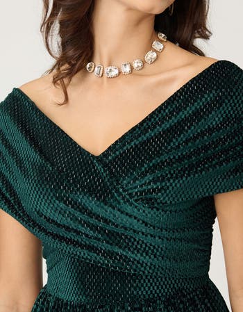 Shirred Off Shoulder Swing Dress