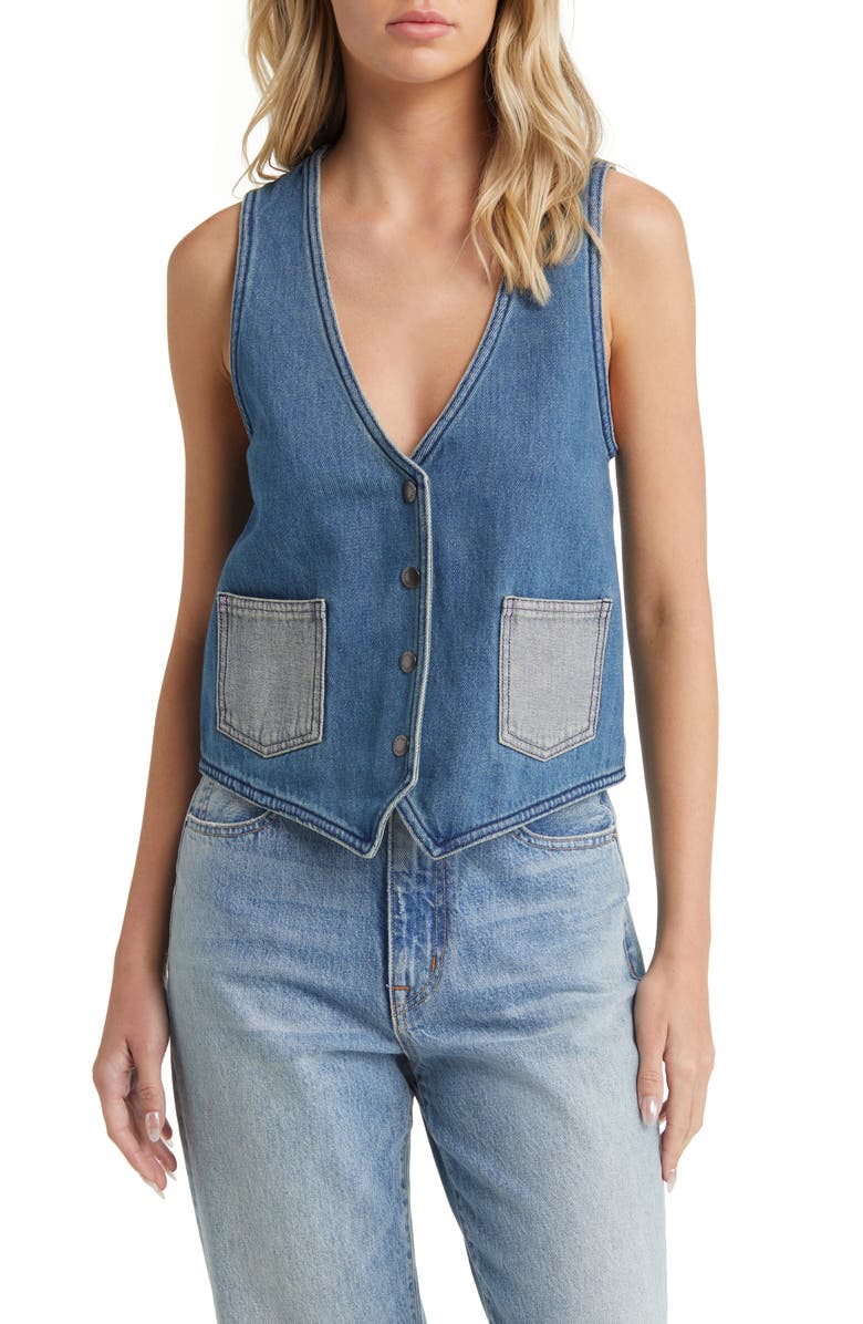 Brixton Frisco Flower Embroidered Denim Vest, Main, color, 
