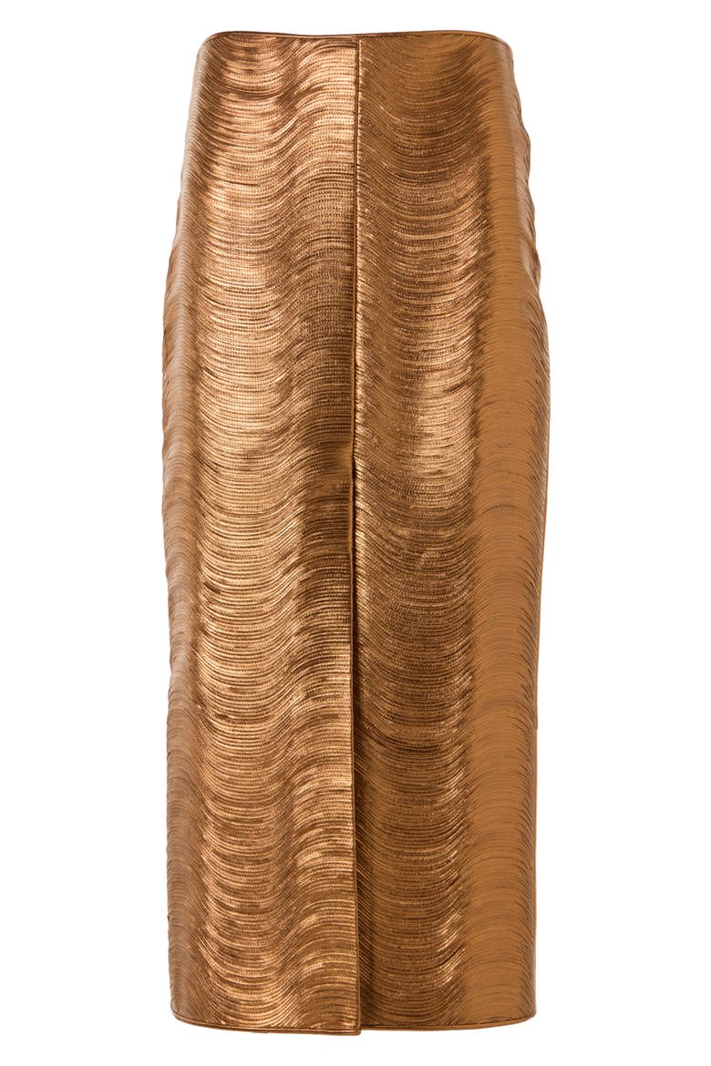 Metallic Leather Midi Skirt, Alternate, color, GOLD
