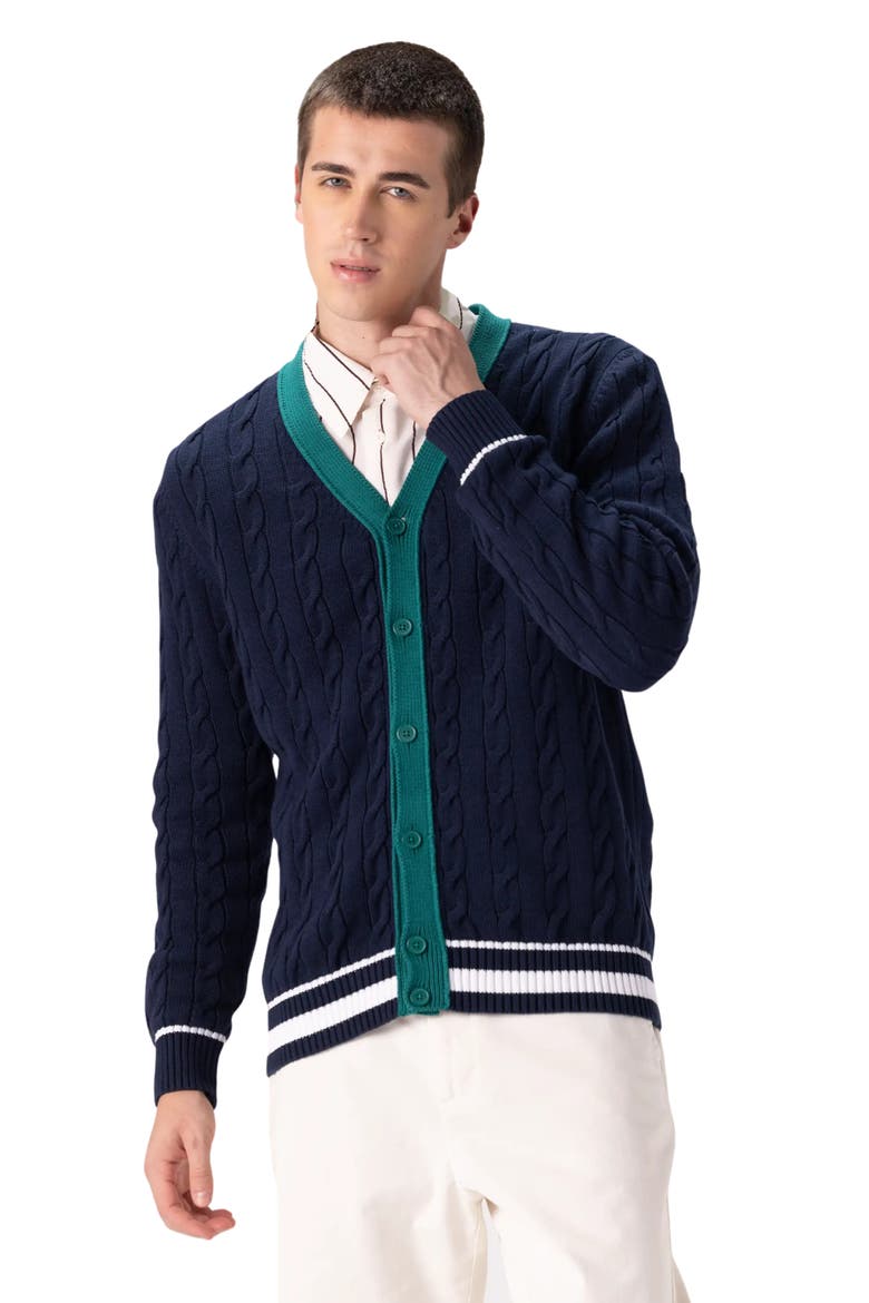 Cable Knit Cardigan, Main, color, Navy