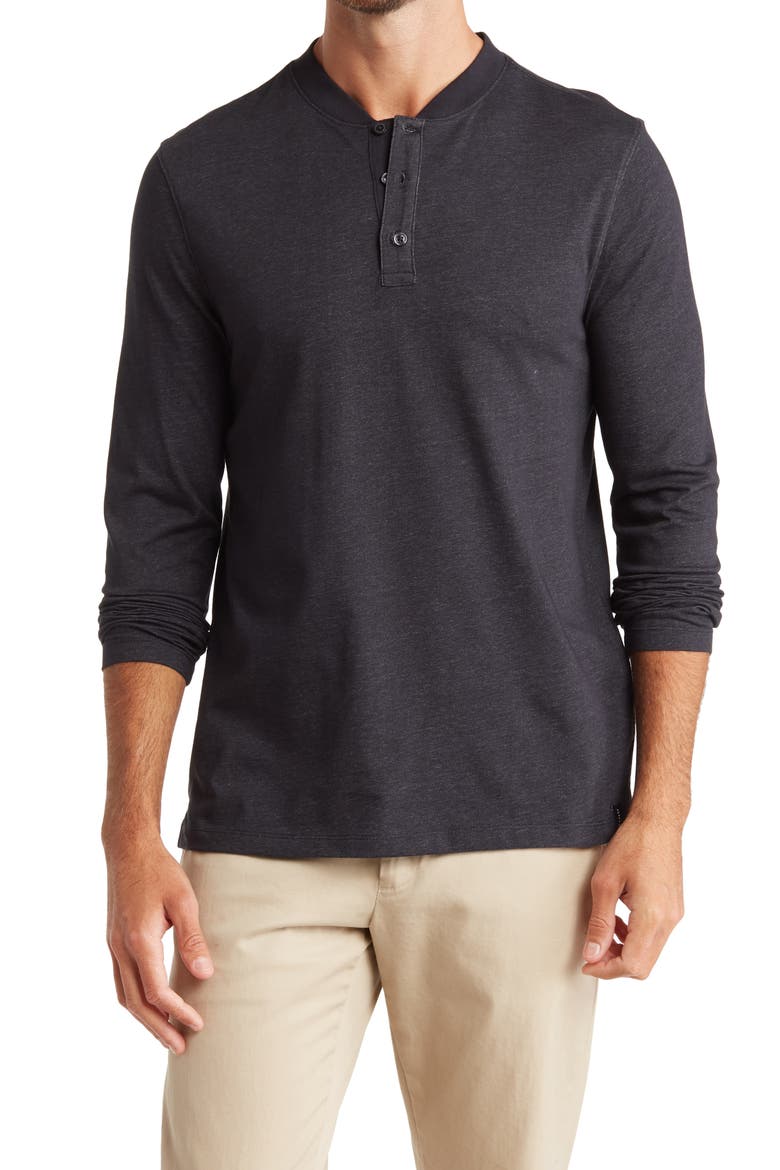 Plated Long Sleeve Henley, Main, color, BLACK