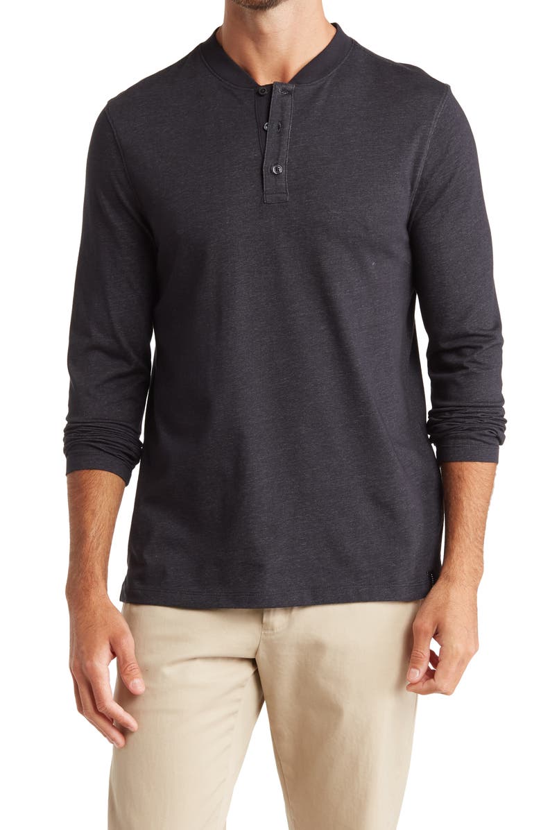 Perry Ellis Plated Long Sleeve Henley, Main, color, 