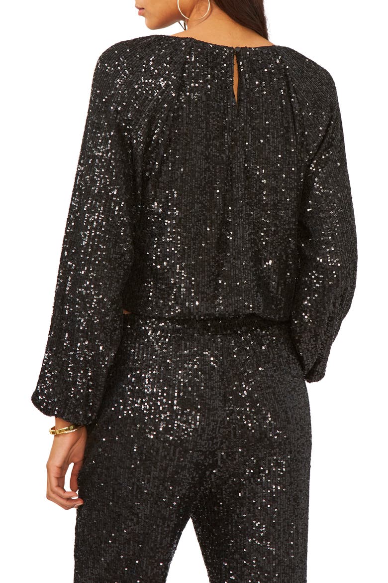 Balloon Sleeve Sequin Blouse, Alternate, color, RICH BLACK