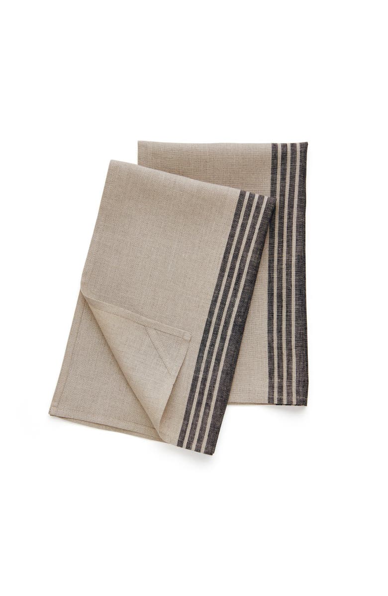 Solino Home Linen Kitchen Towels Set of 2, 17 x 26 Inch for Dining Table, Holiday and Everyday Table Decor - Farmhouse, Alternate, color, Black And Natural