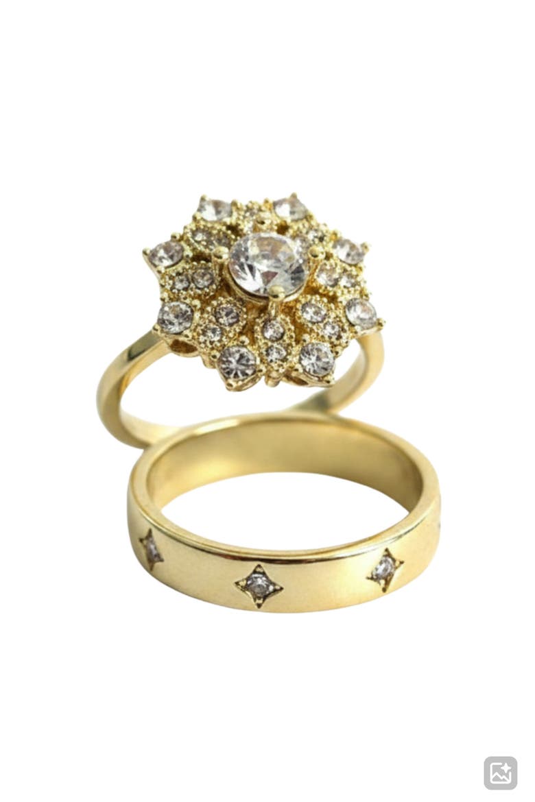 Crystal Cluster Stack Set of 2 Rings, Main, color, CLEAR/ GOLD