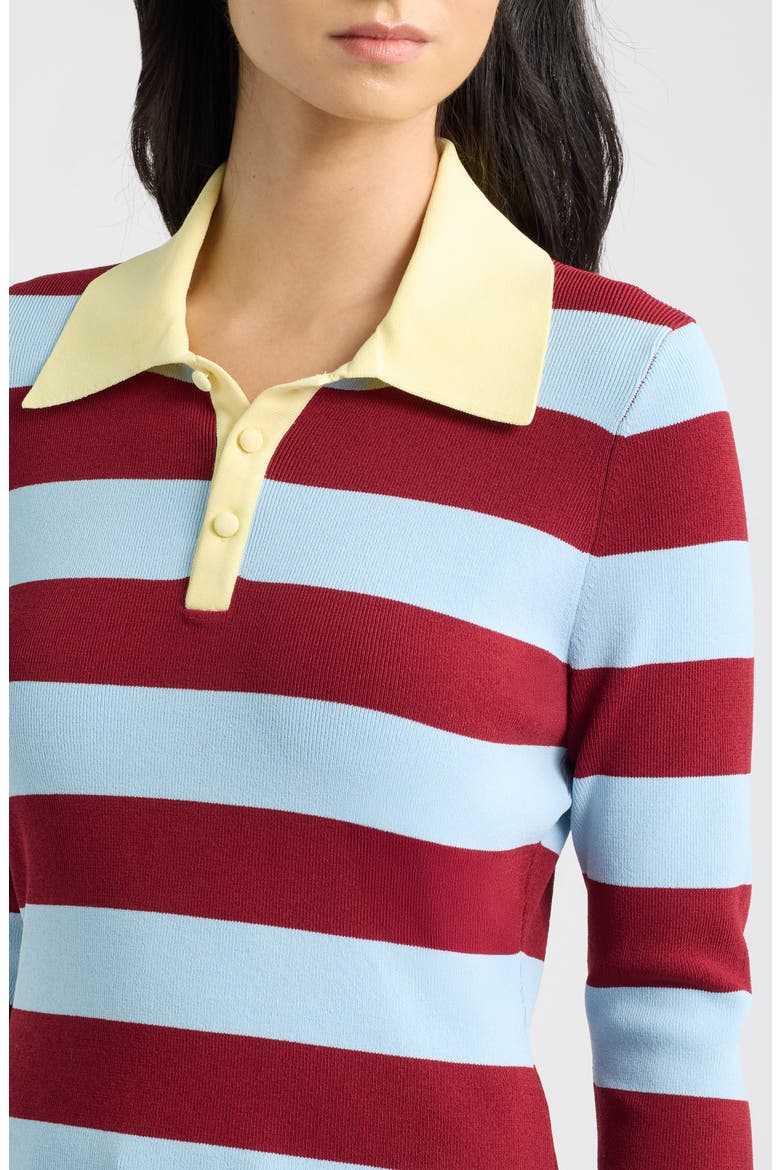 The Debra Striped Knit Polo Top, Alternate, color, SANGRIA / NORDIC FOG